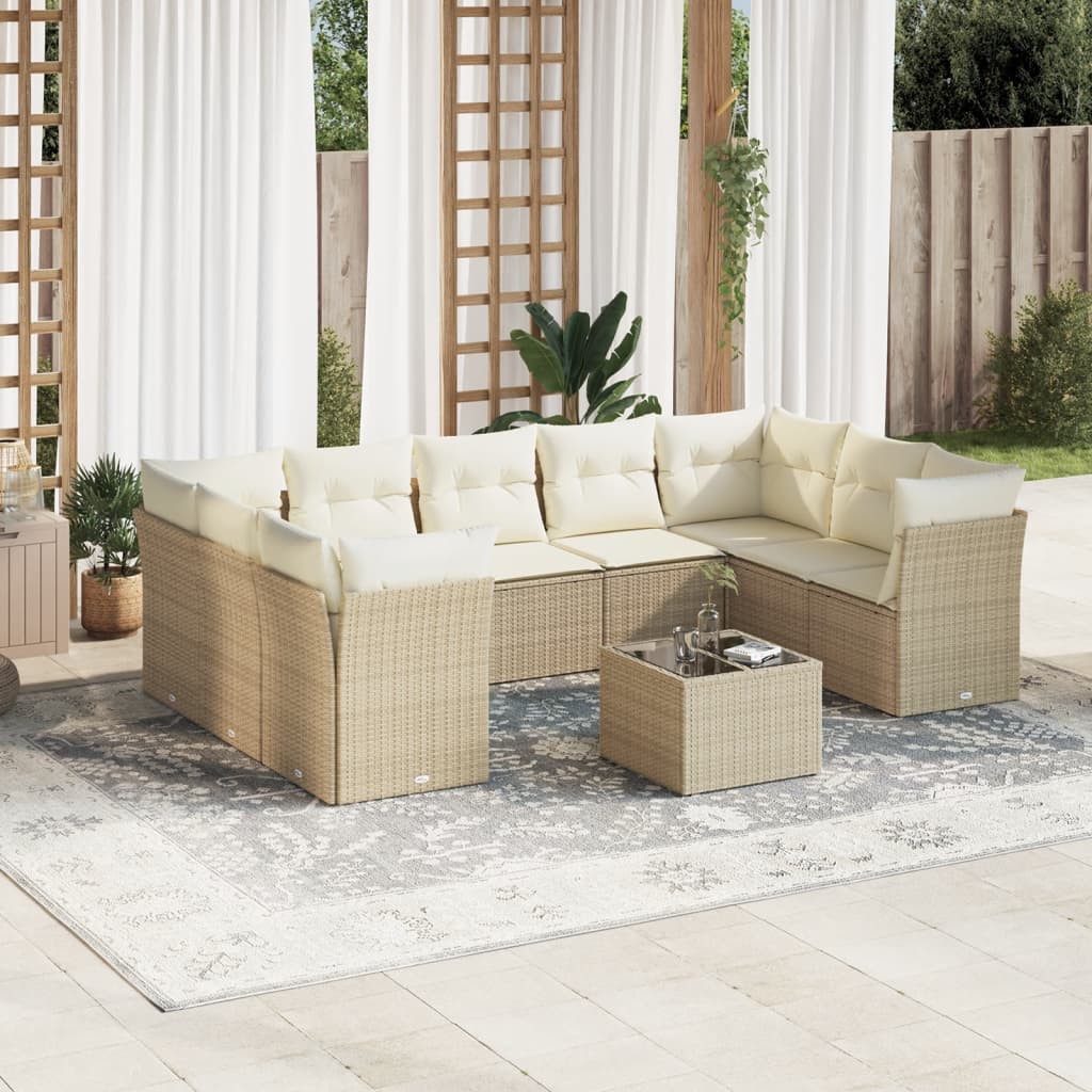 sofasæt til haven 10 dele med hynder polyrattan beige