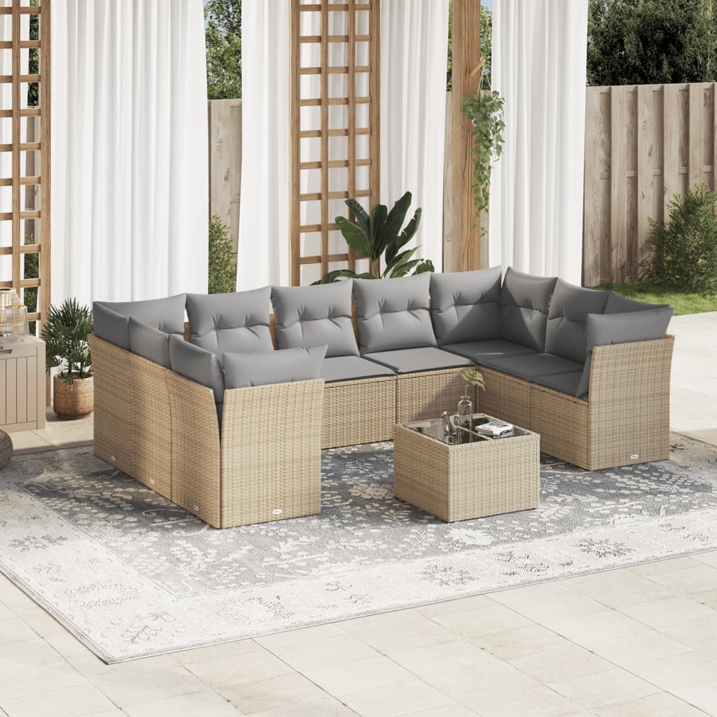 sofasæt til haven 10 dele med hynder polyrattan beige