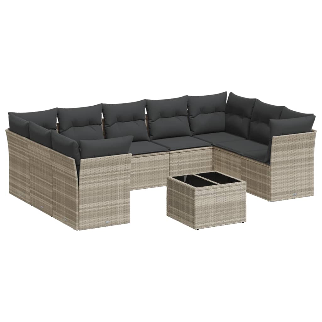 sofasæt til haven 10 dele med hynder polyrattan lysegrå