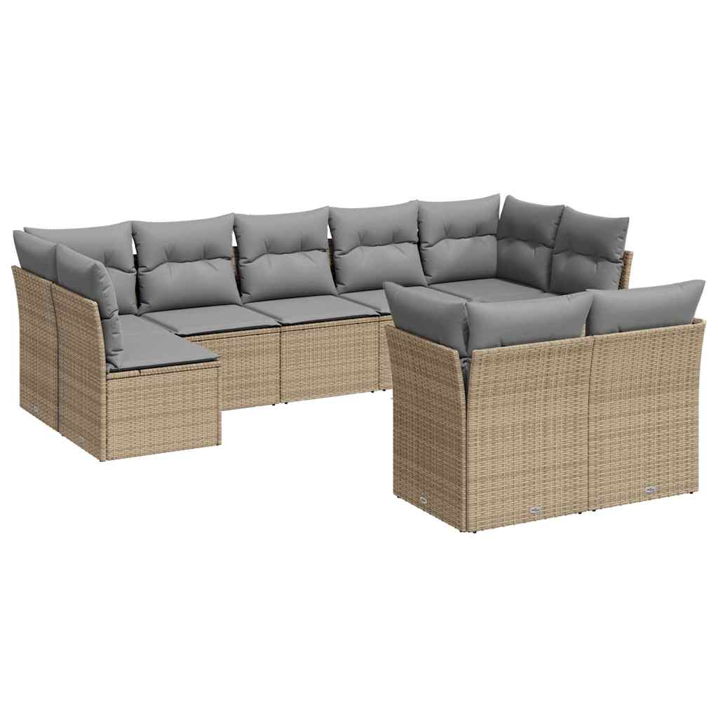 sofasæt til haven 9 dele med hynder polyrattan beige