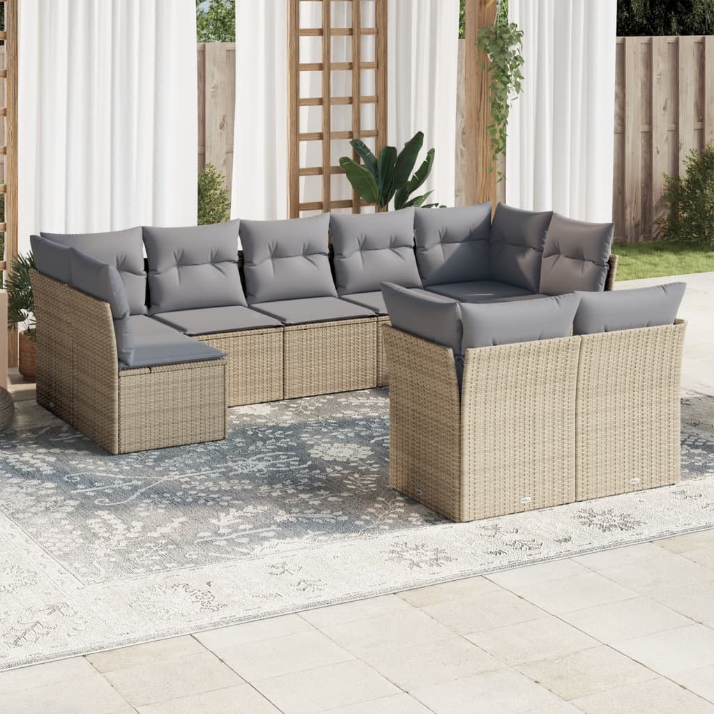 sofasæt til haven 9 dele med hynder polyrattan beige