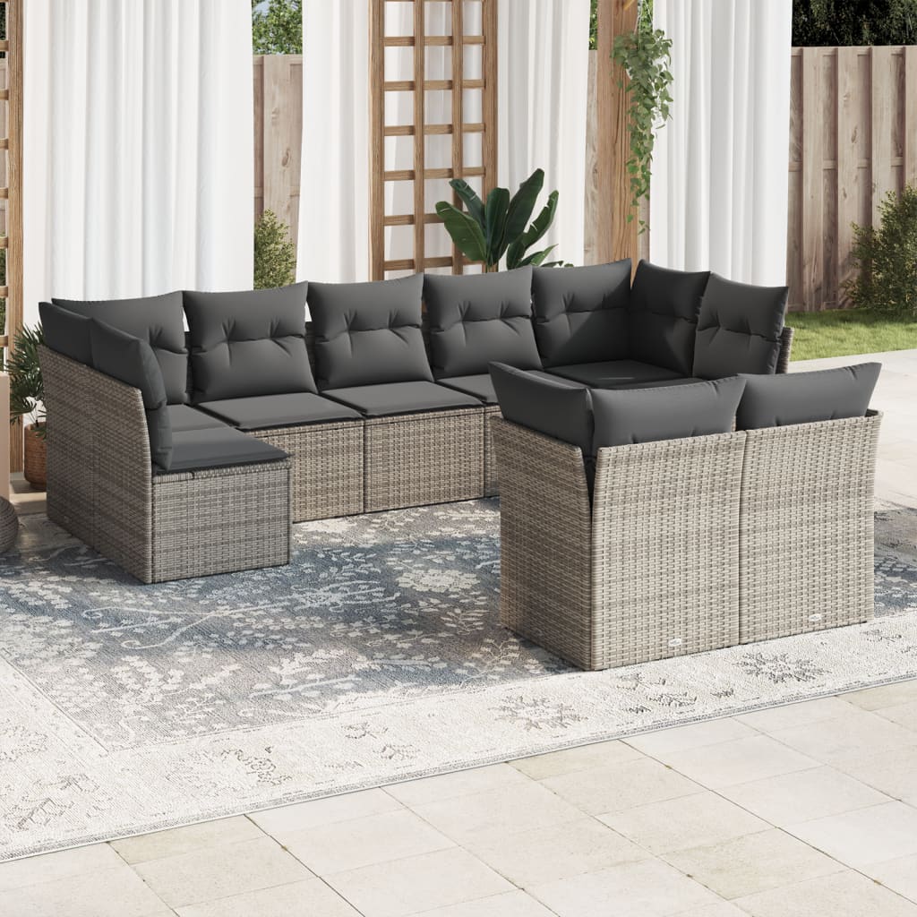 sofasæt til haven 9 dele med hynder polyrattan grå
