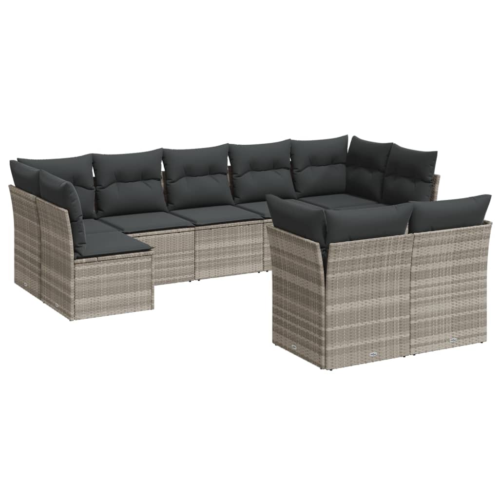 sofasæt til haven 9 dele med hynder polyrattan lysegrå