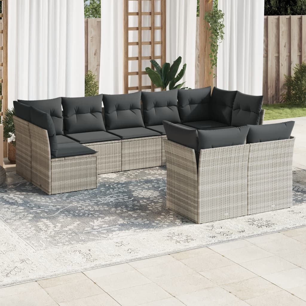 sofasæt til haven 9 dele med hynder polyrattan lysegrå