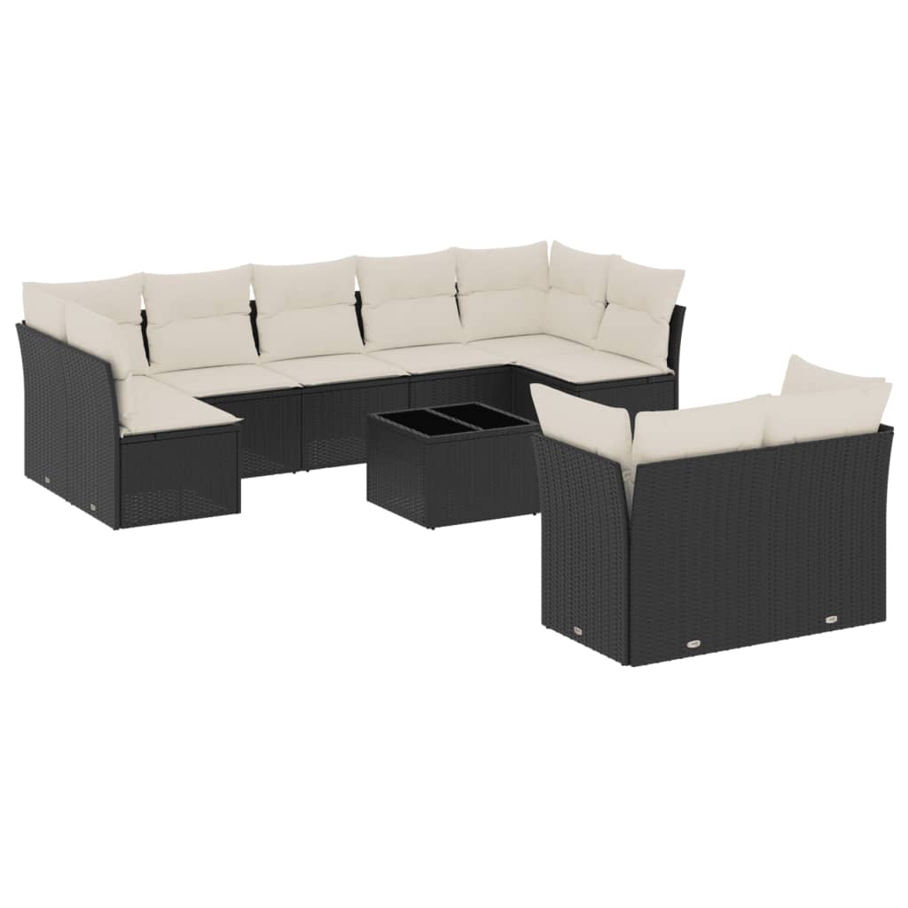 sofasæt til haven 10 dele med hynder polyrattan sort