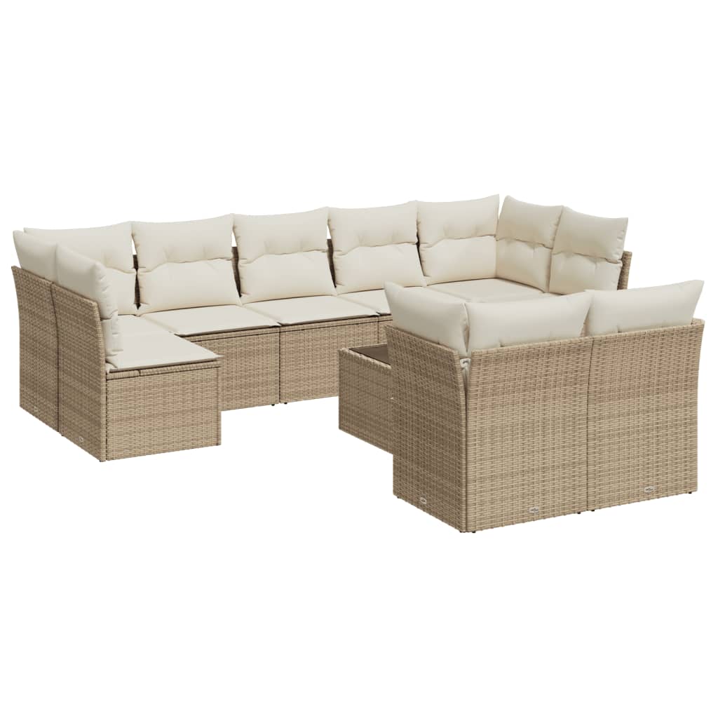 sofasæt til haven 10 dele med hynder polyrattan beige