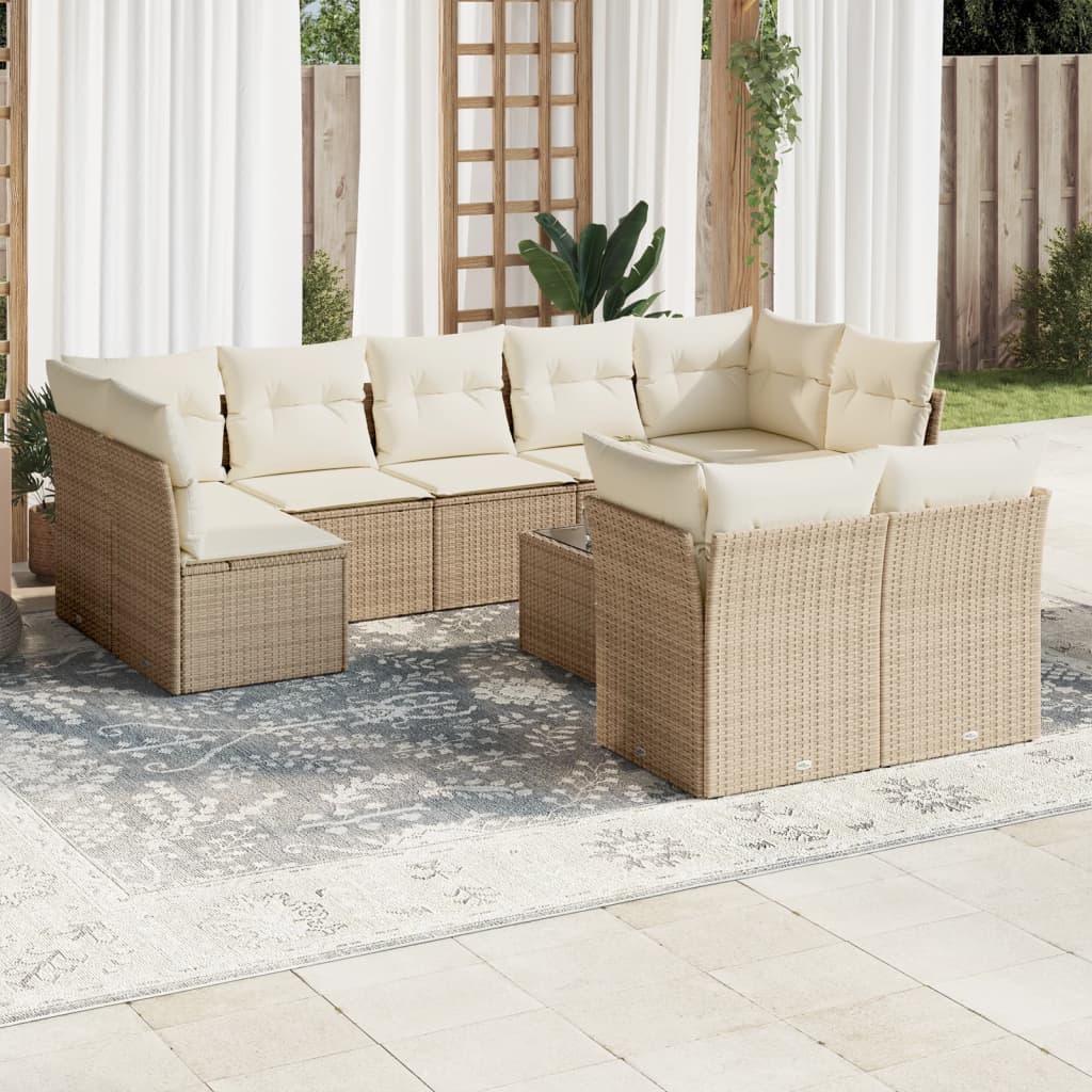 sofasæt til haven 10 dele med hynder polyrattan beige
