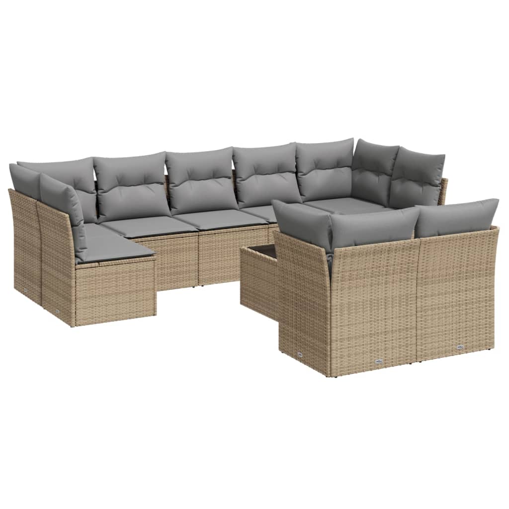 sofasæt til haven 10 dele med hynder polyrattan beige