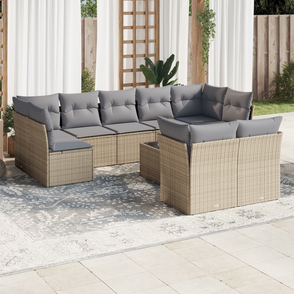 sofasæt til haven 10 dele med hynder polyrattan beige
