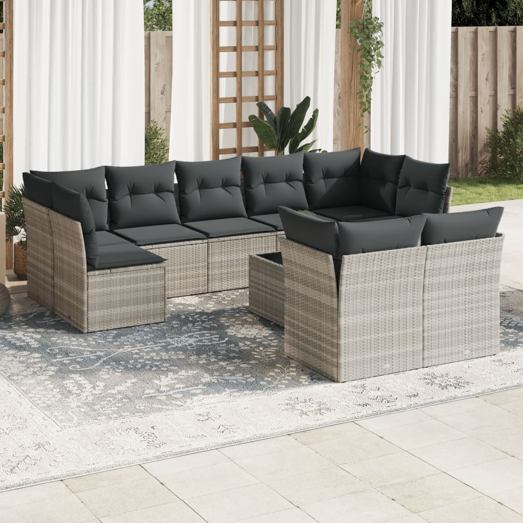 sofasæt til haven 10 dele med hynder polyrattan lysegrå