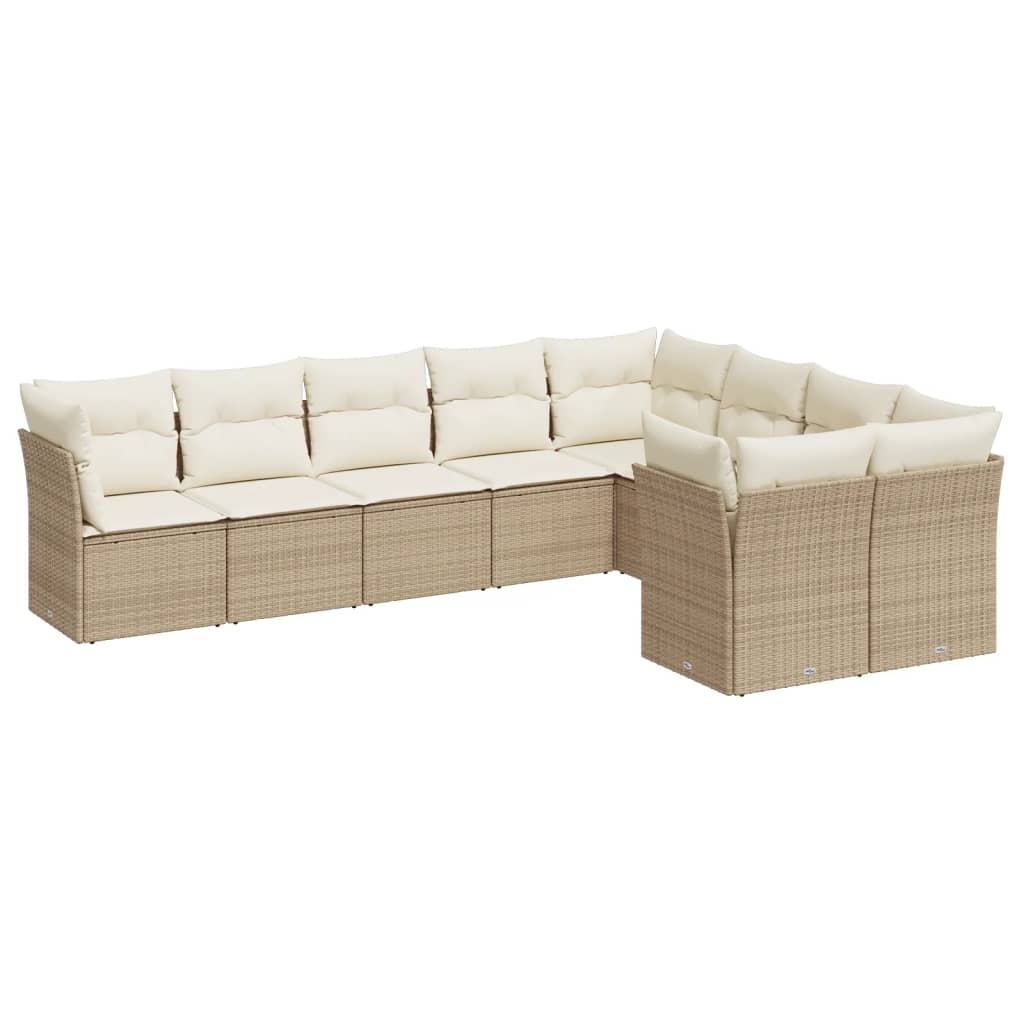 sofasæt til haven 9 dele med hynder polyrattan beige
