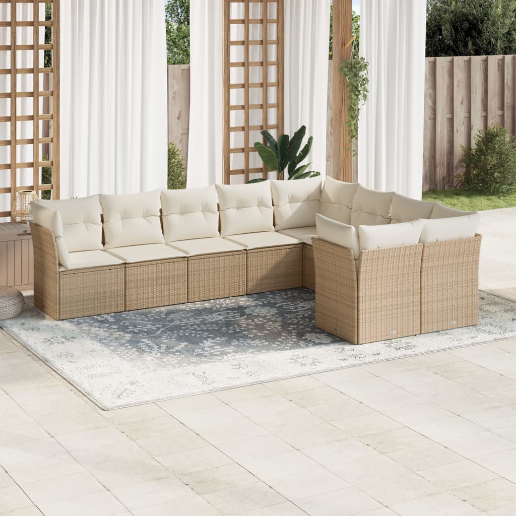 sofasæt til haven 9 dele med hynder polyrattan beige