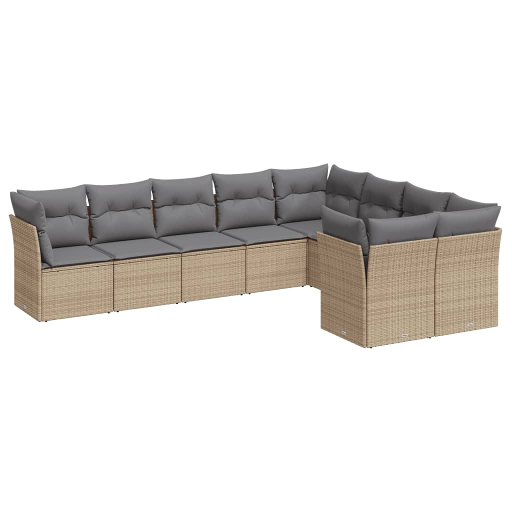 sofasæt til haven 9 dele med hynder polyrattan beige