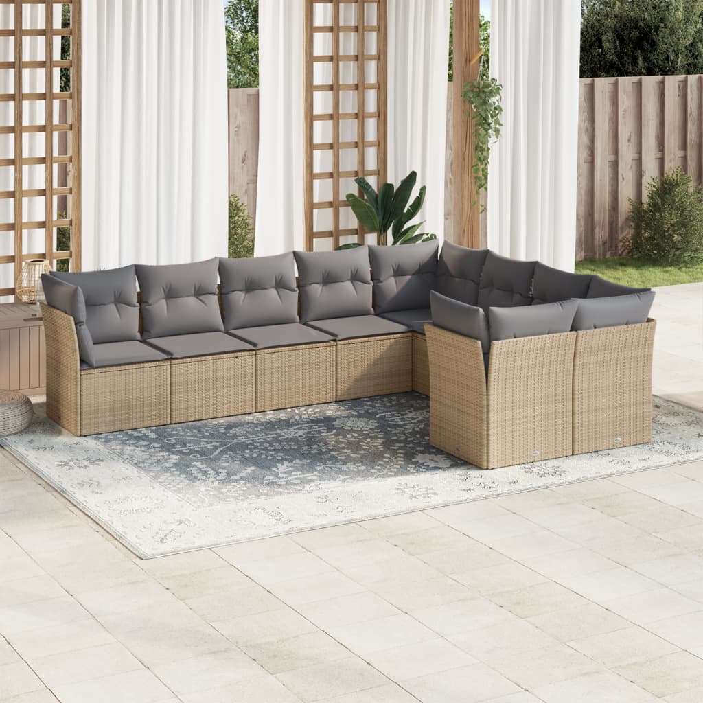 sofasæt til haven 9 dele med hynder polyrattan beige