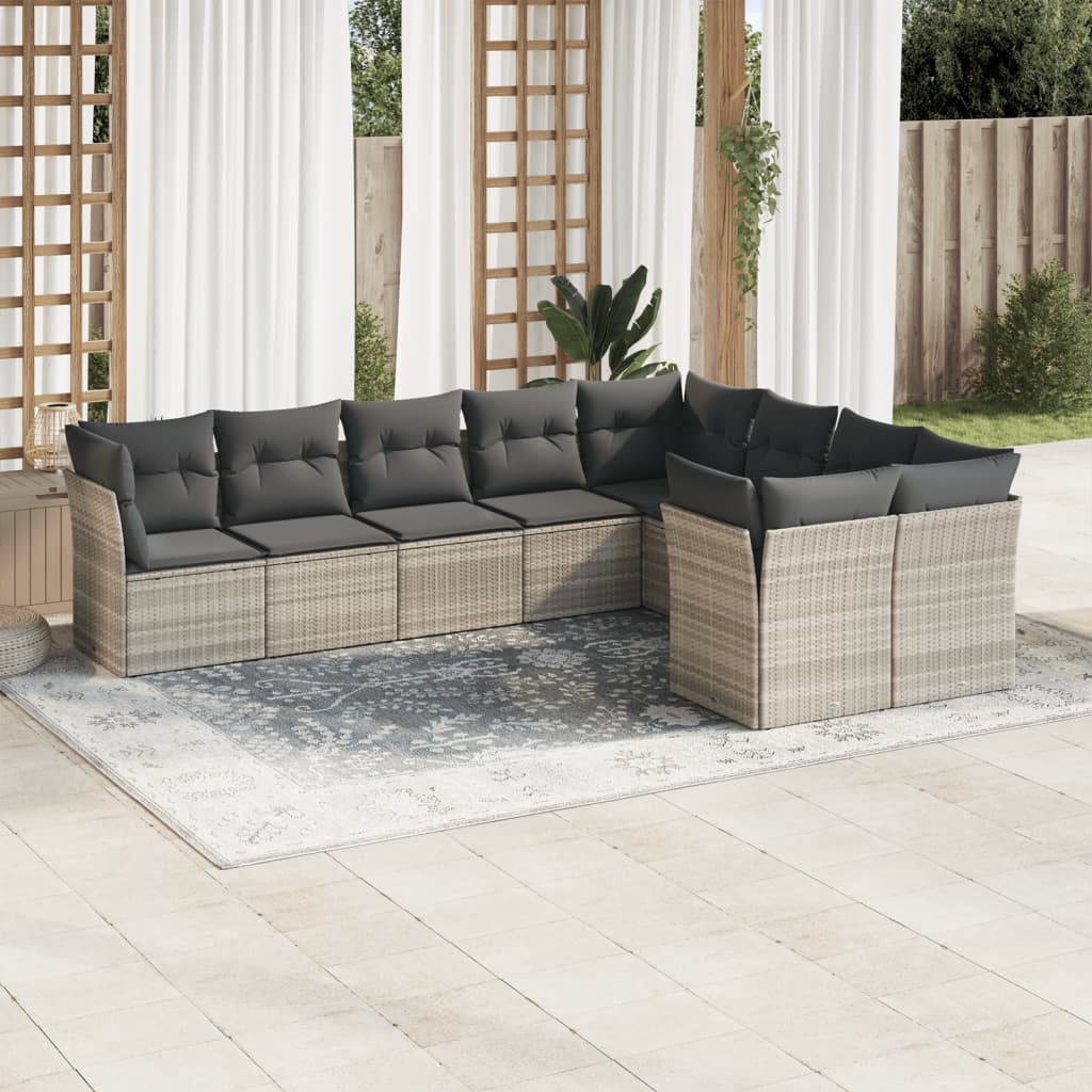 sofasæt til haven 9 dele med hynder polyrattan lysegrå