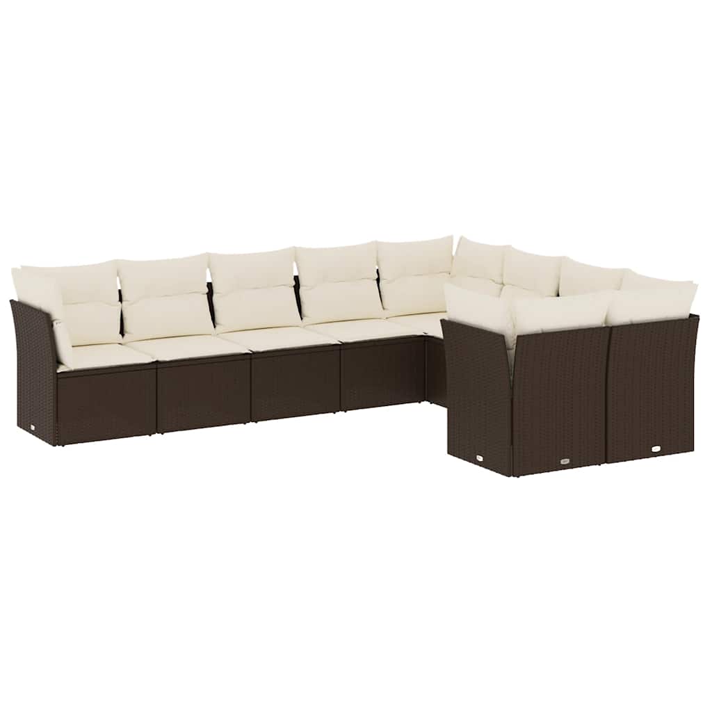 sofasæt til haven 9 dele med hynder polyrattan brun