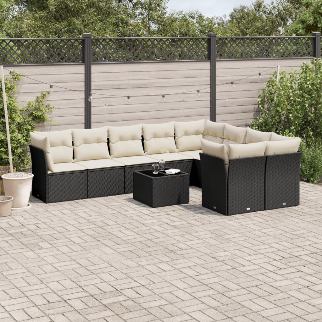 sofasæt til haven 10 dele med hynder polyrattan sort