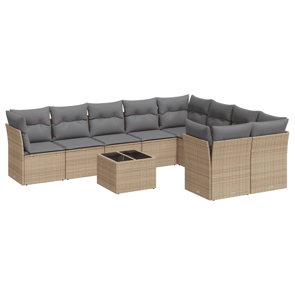 sofasæt til haven 10 dele med hynder polyrattan beige