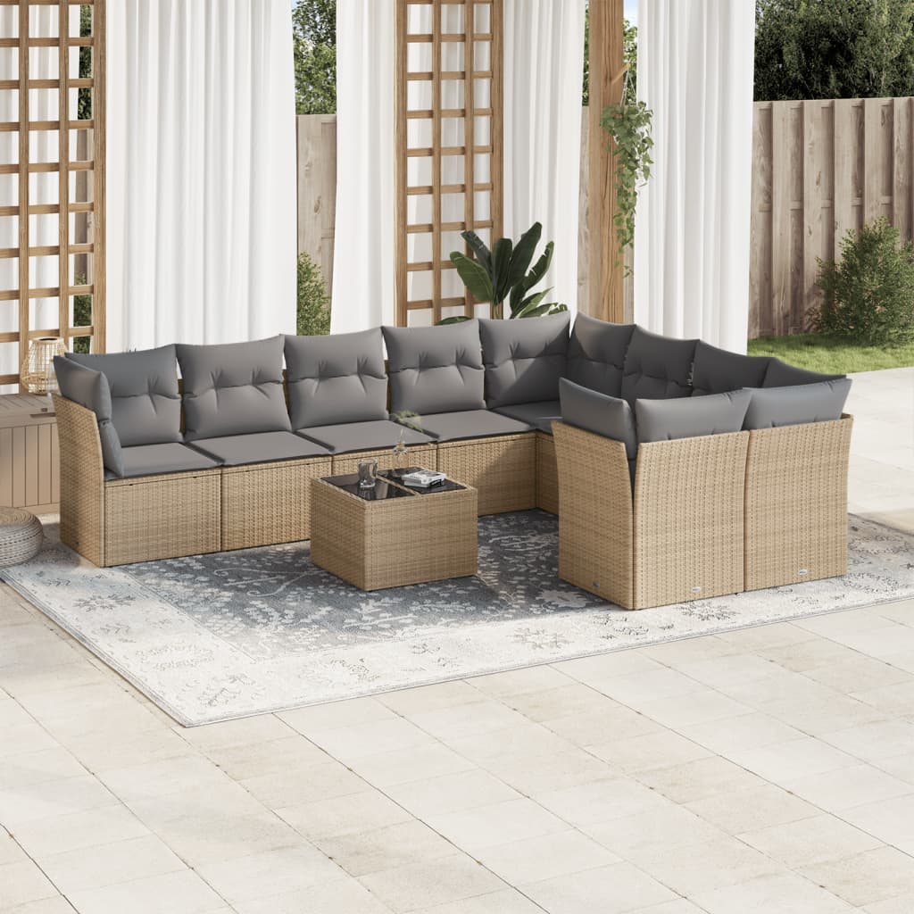sofasæt til haven 10 dele med hynder polyrattan beige