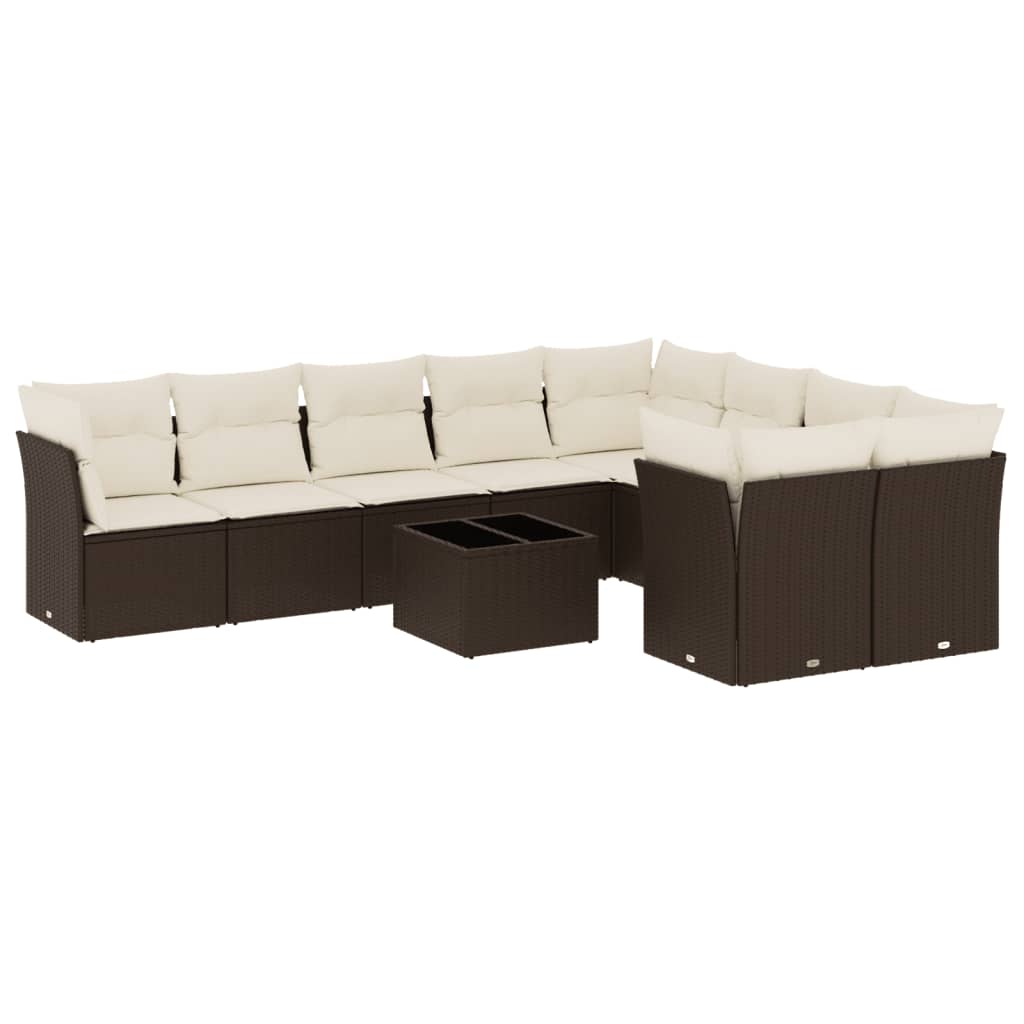 sofasæt til haven 10 dele med hynder polyrattan brun
