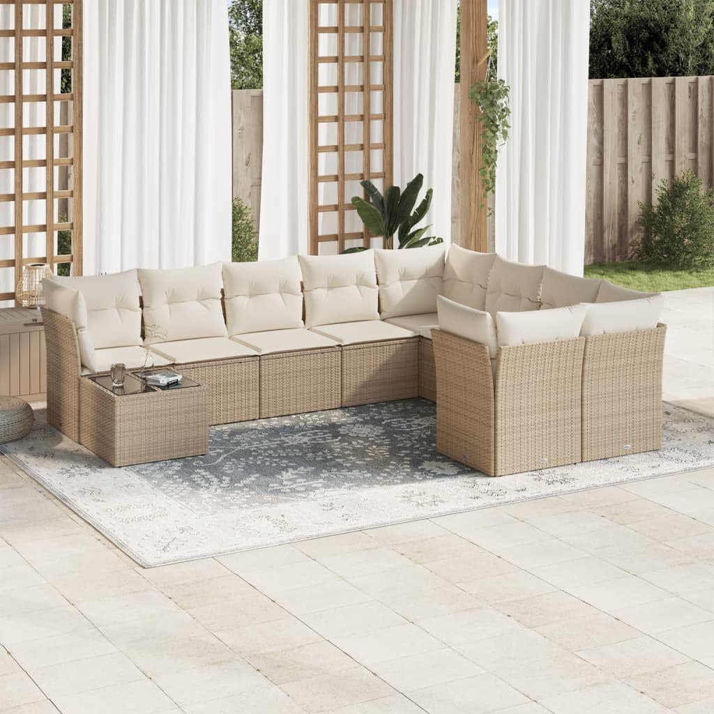 sofasæt til haven 10 dele med hynder polyrattan beige