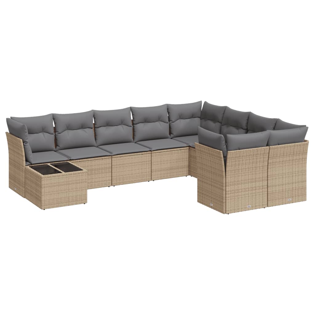 sofasæt til haven 10 dele med hynder polyrattan beige
