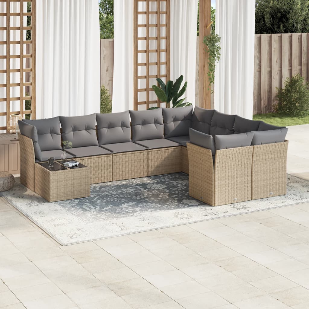 sofasæt til haven 10 dele med hynder polyrattan beige