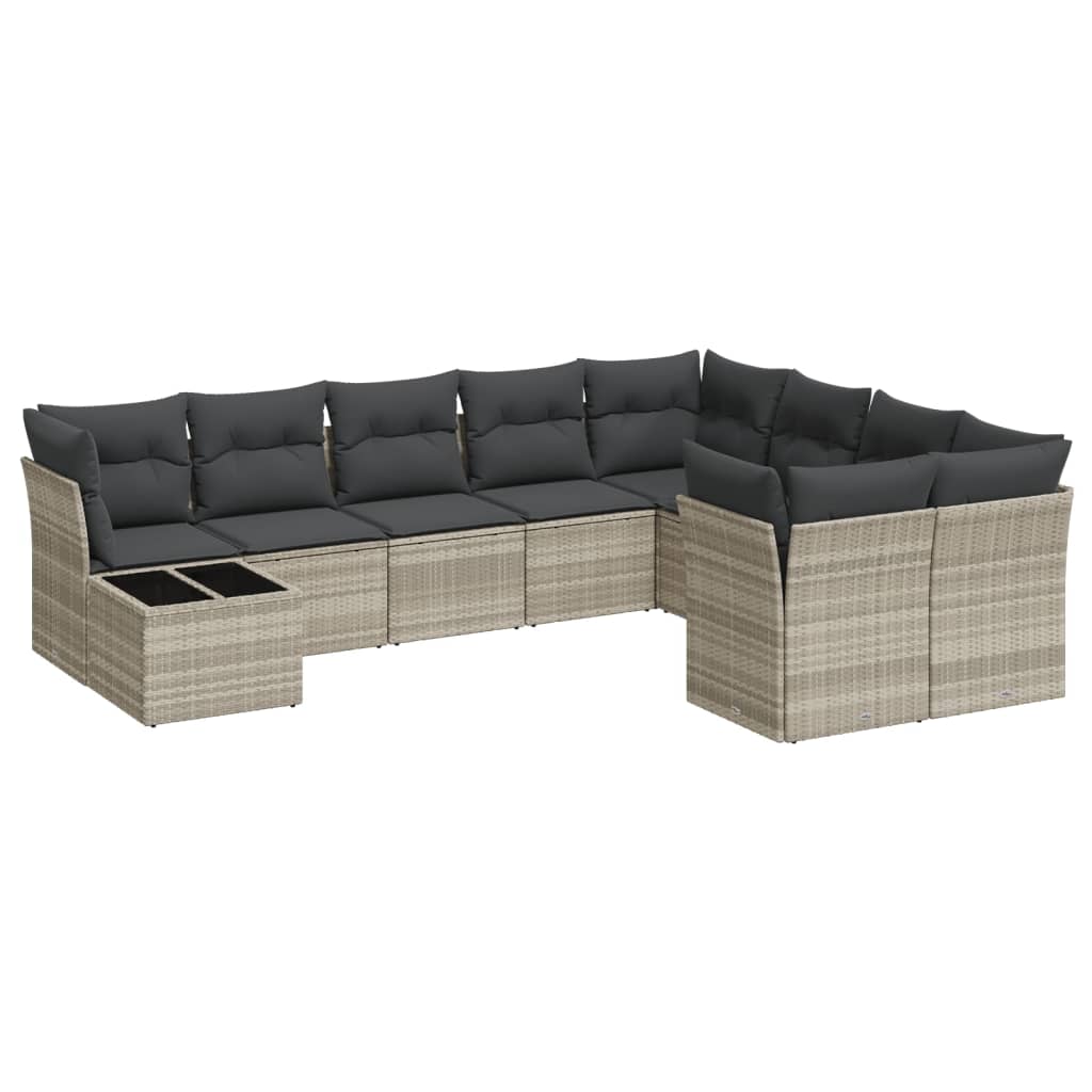 sofasæt til haven 10 dele med hynder polyrattan lysegrå