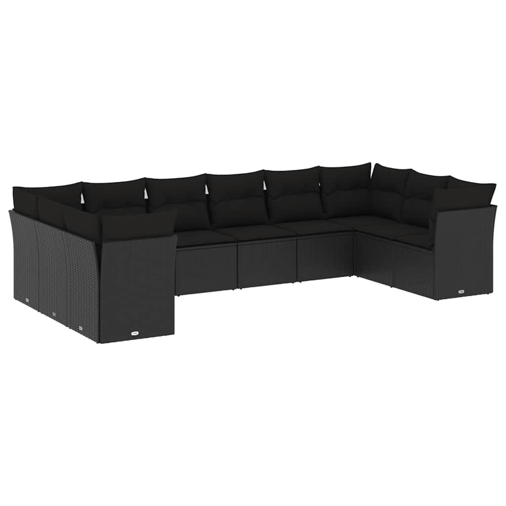 sofasæt til haven 10 dele med hynder polyrattan sort
