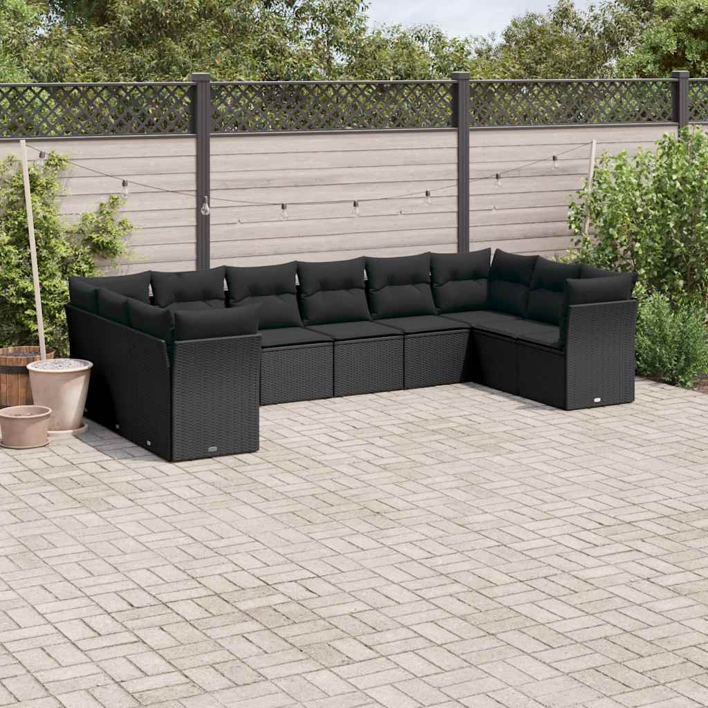 sofasæt til haven 10 dele med hynder polyrattan sort