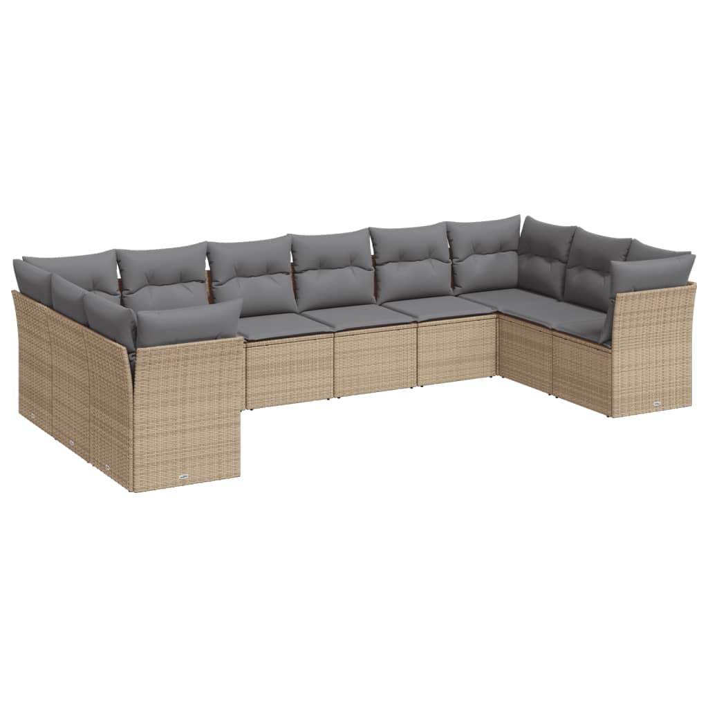 sofasæt til haven 10 dele med hynder polyrattan beige