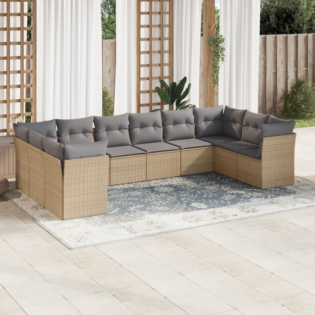 sofasæt til haven 10 dele med hynder polyrattan beige