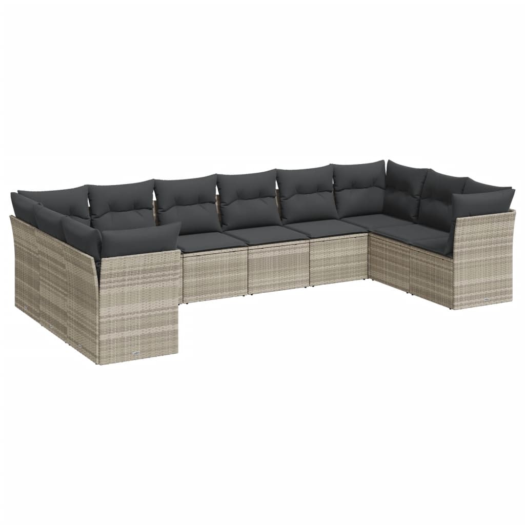 sofasæt til haven 10 dele med hynder polyrattan lysegrå