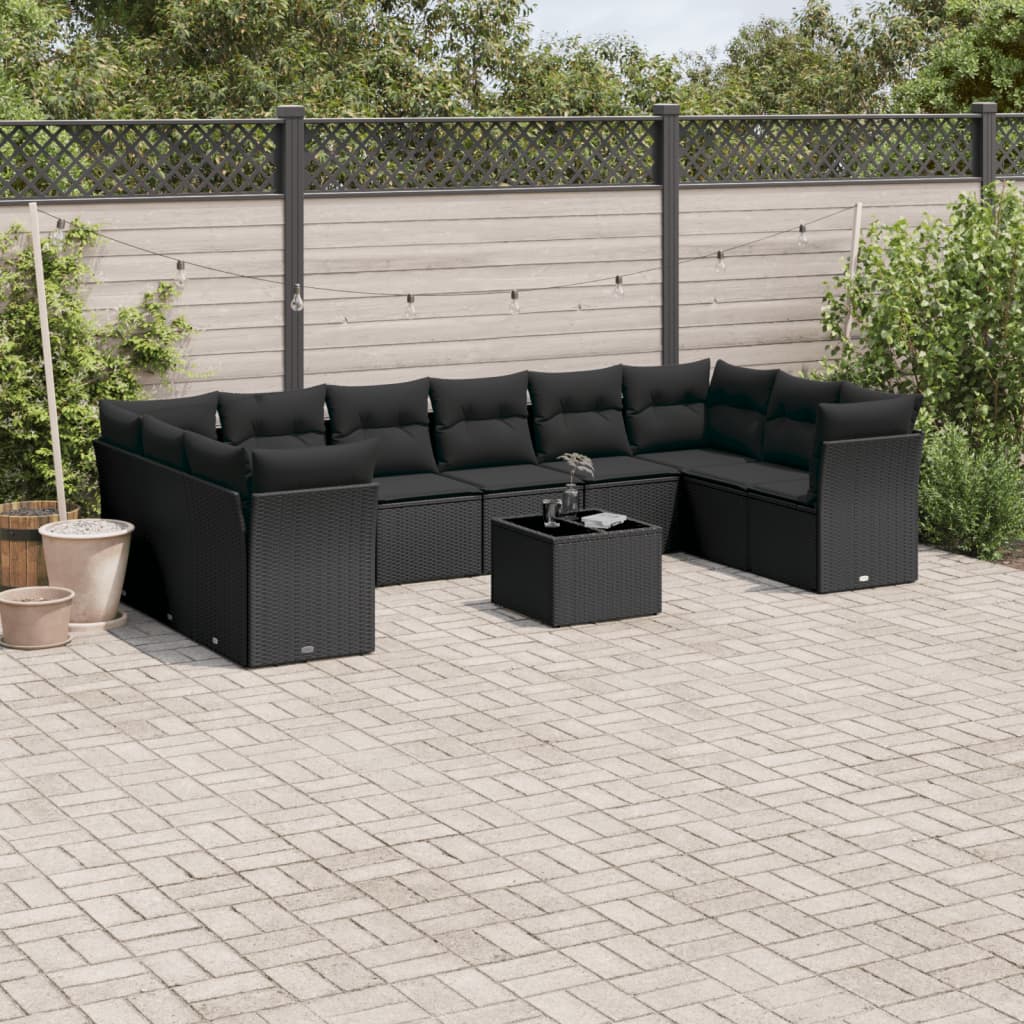 sofasæt til haven 11 dele med hynder polyrattan sort