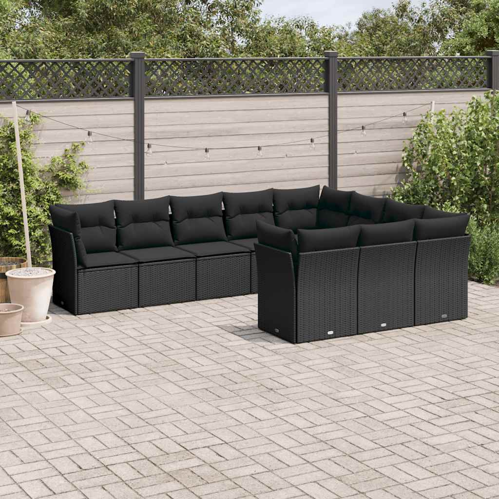 sofasæt til haven 10 dele med hynder polyrattan sort
