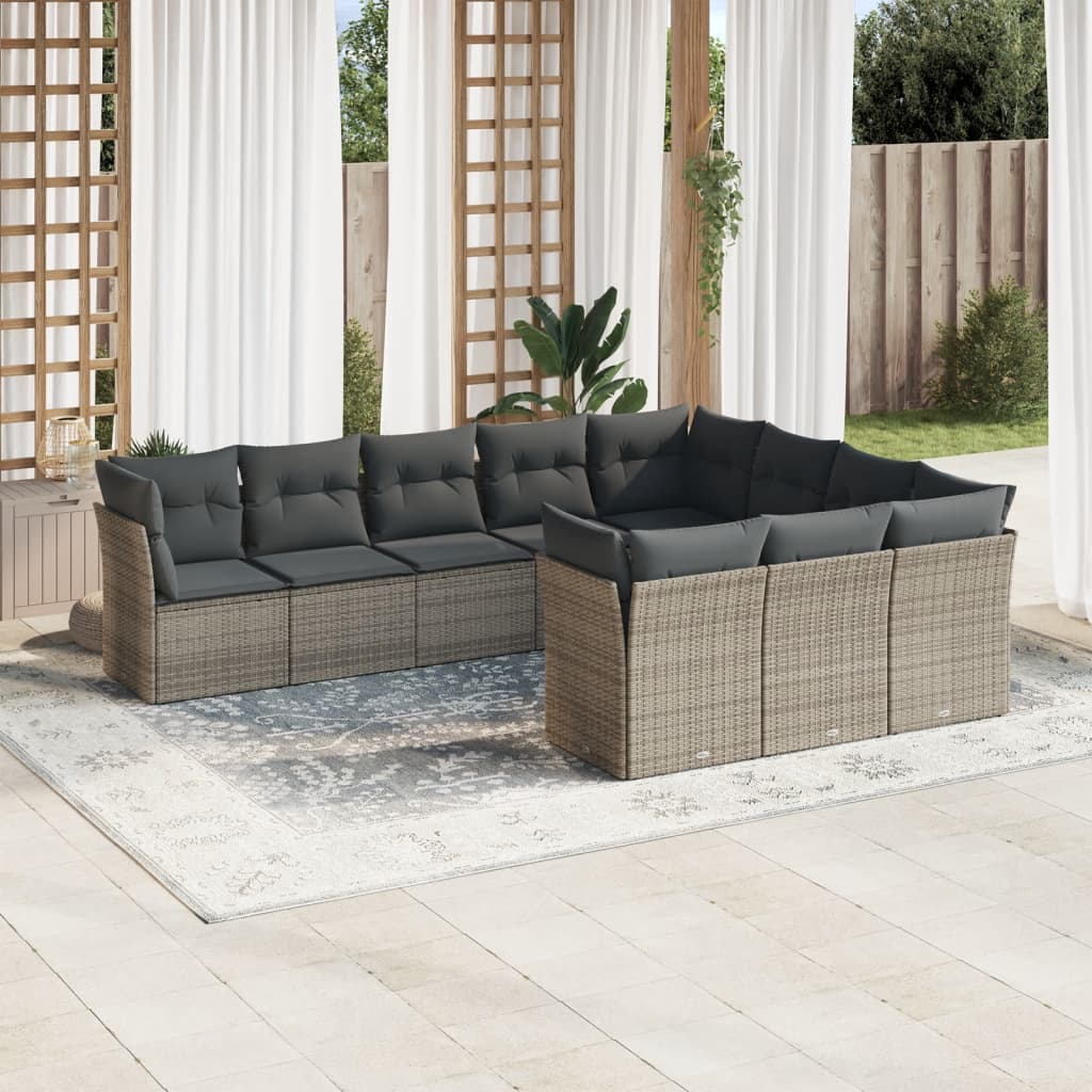 sofasæt til haven 10 dele med hynder polyrattan grå