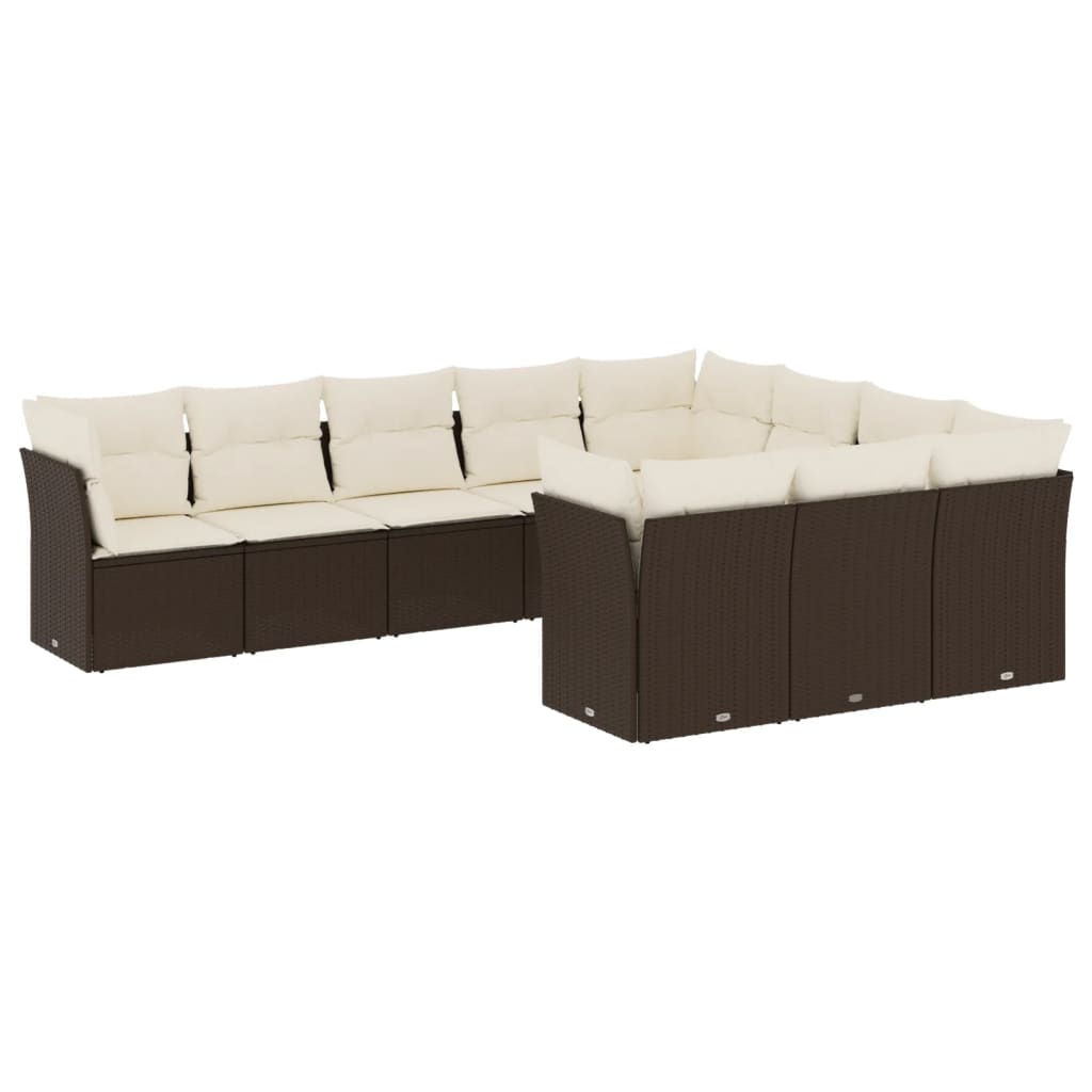 sofasæt til haven 10 dele med hynder polyrattan brun