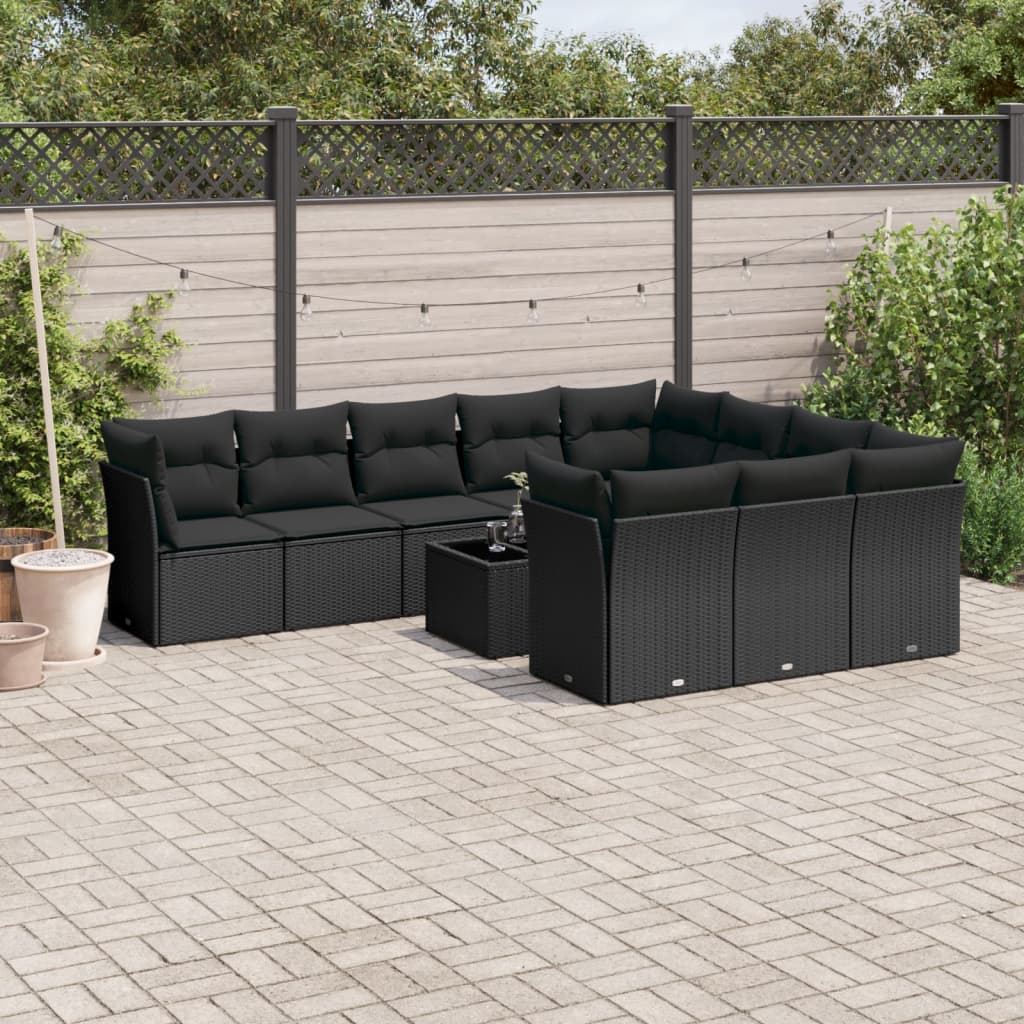 sofasæt til haven 11 dele med hynder polyrattan sort