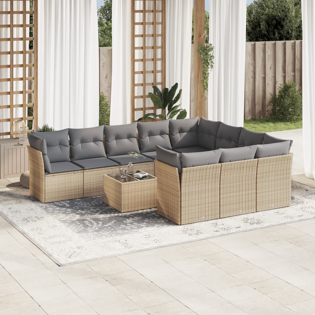 sofasæt til haven 11 dele med hynder polyrattan beige