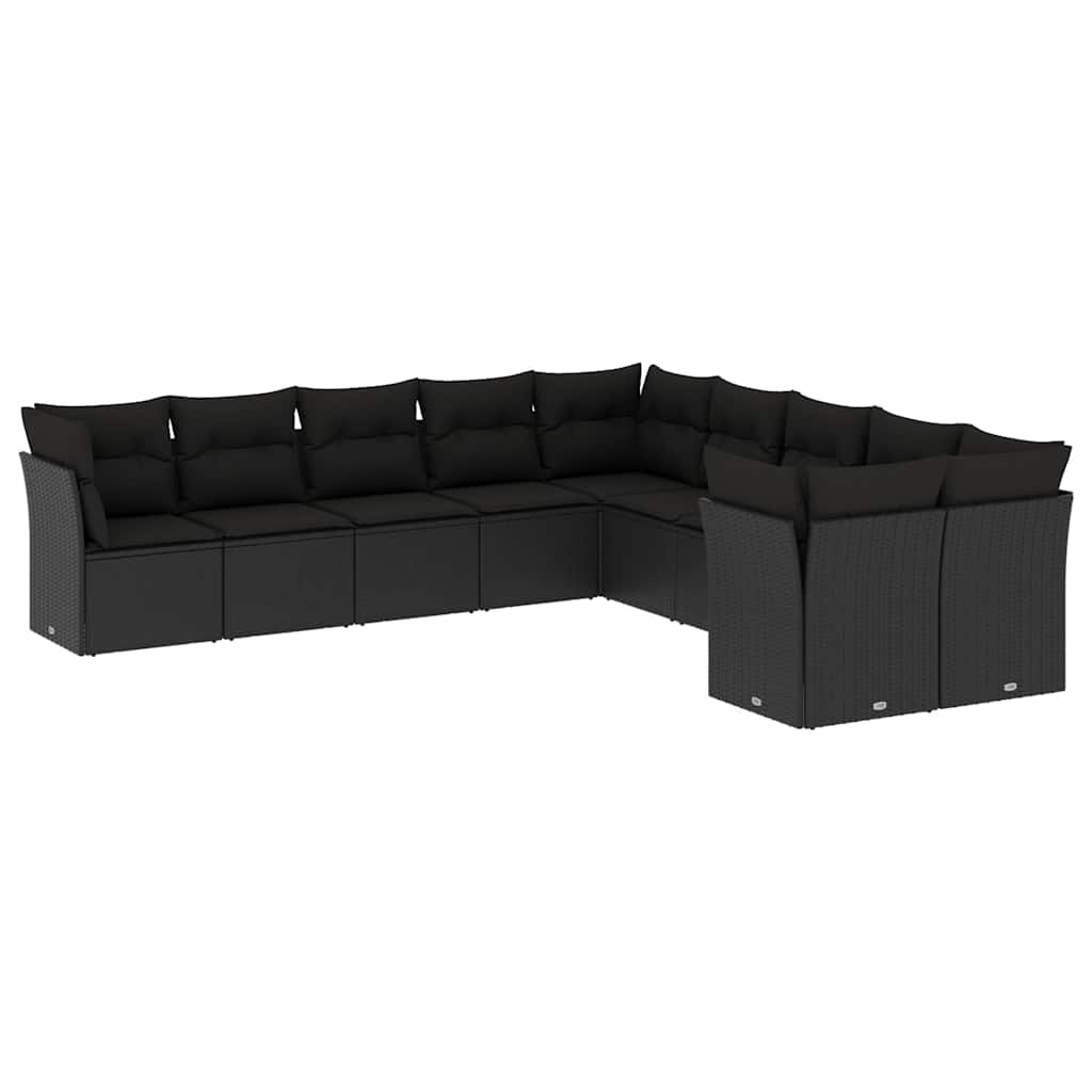 sofasæt til haven 10 dele med hynder polyrattan sort
