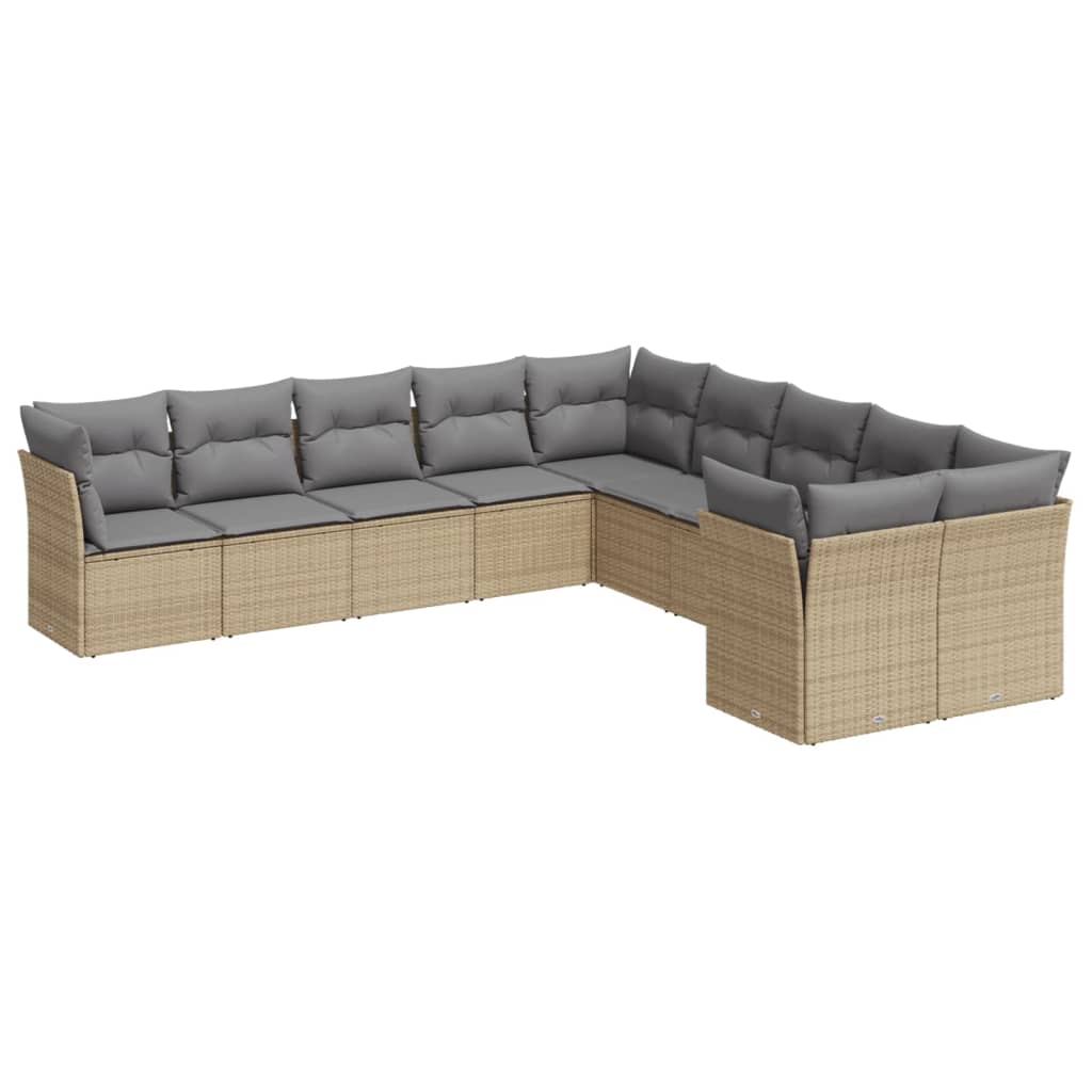 sofasæt til haven 10 dele med hynder polyrattan beige