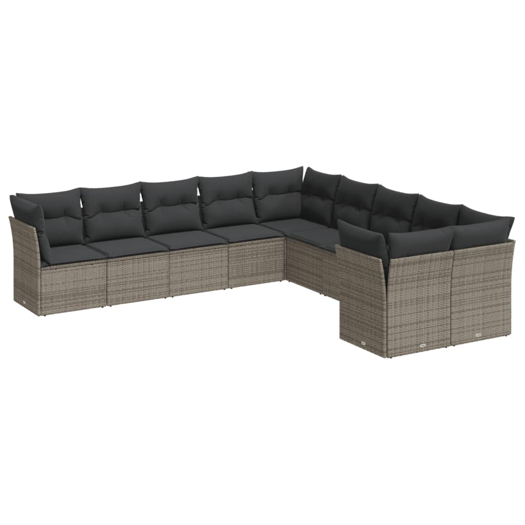 sofasæt til haven 10 dele med hynder polyrattan grå