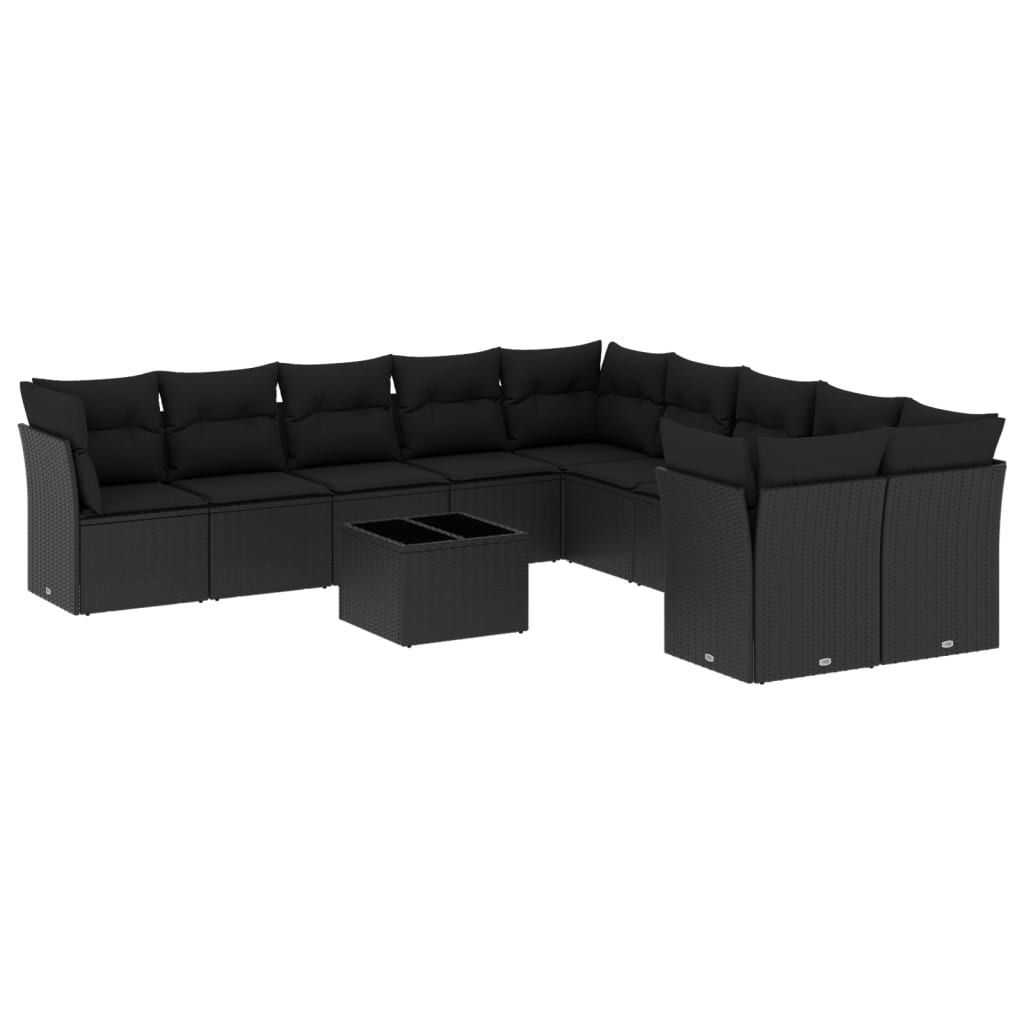 sofasæt til haven 11 dele med hynder polyrattan sort