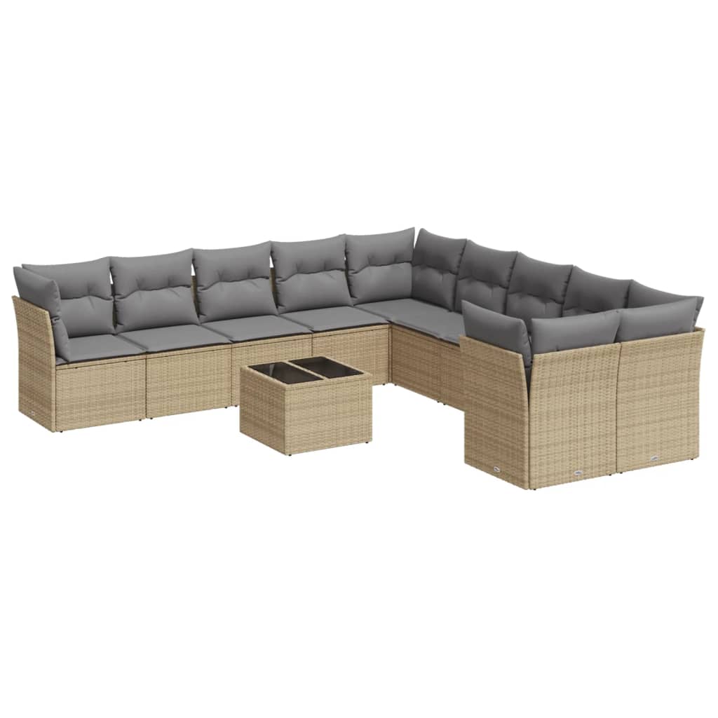 sofasæt til haven 11 dele med hynder polyrattan beige