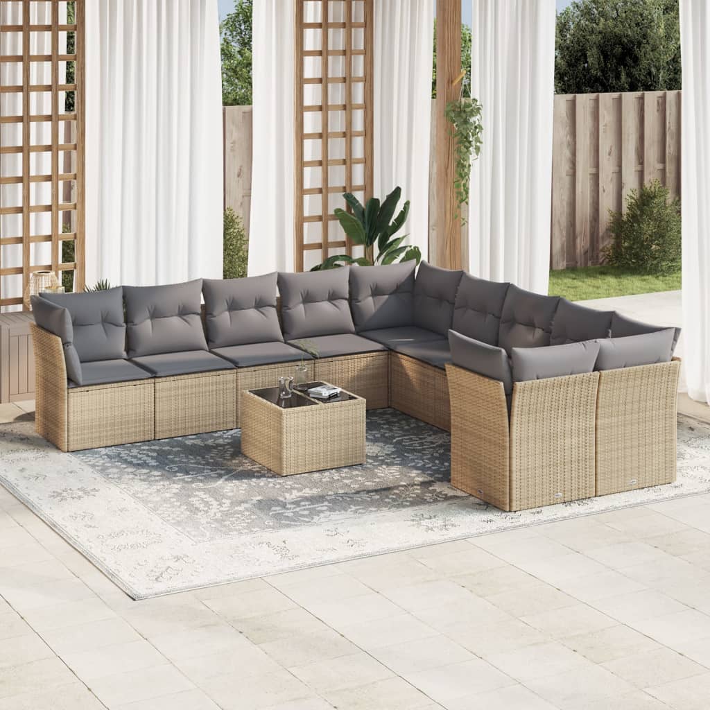 sofasæt til haven 11 dele med hynder polyrattan beige
