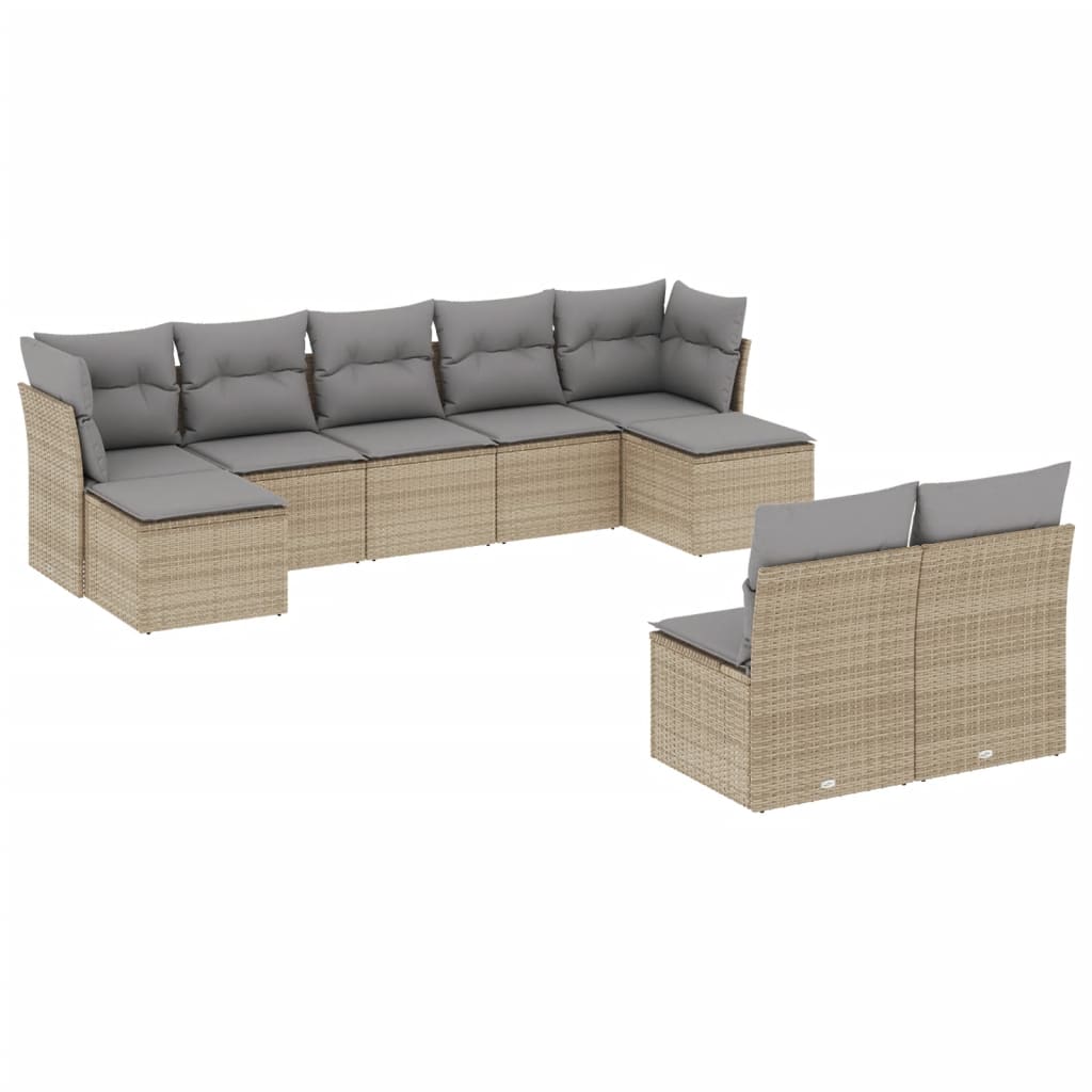 sofasæt til haven 9 dele med hynder polyrattan beige