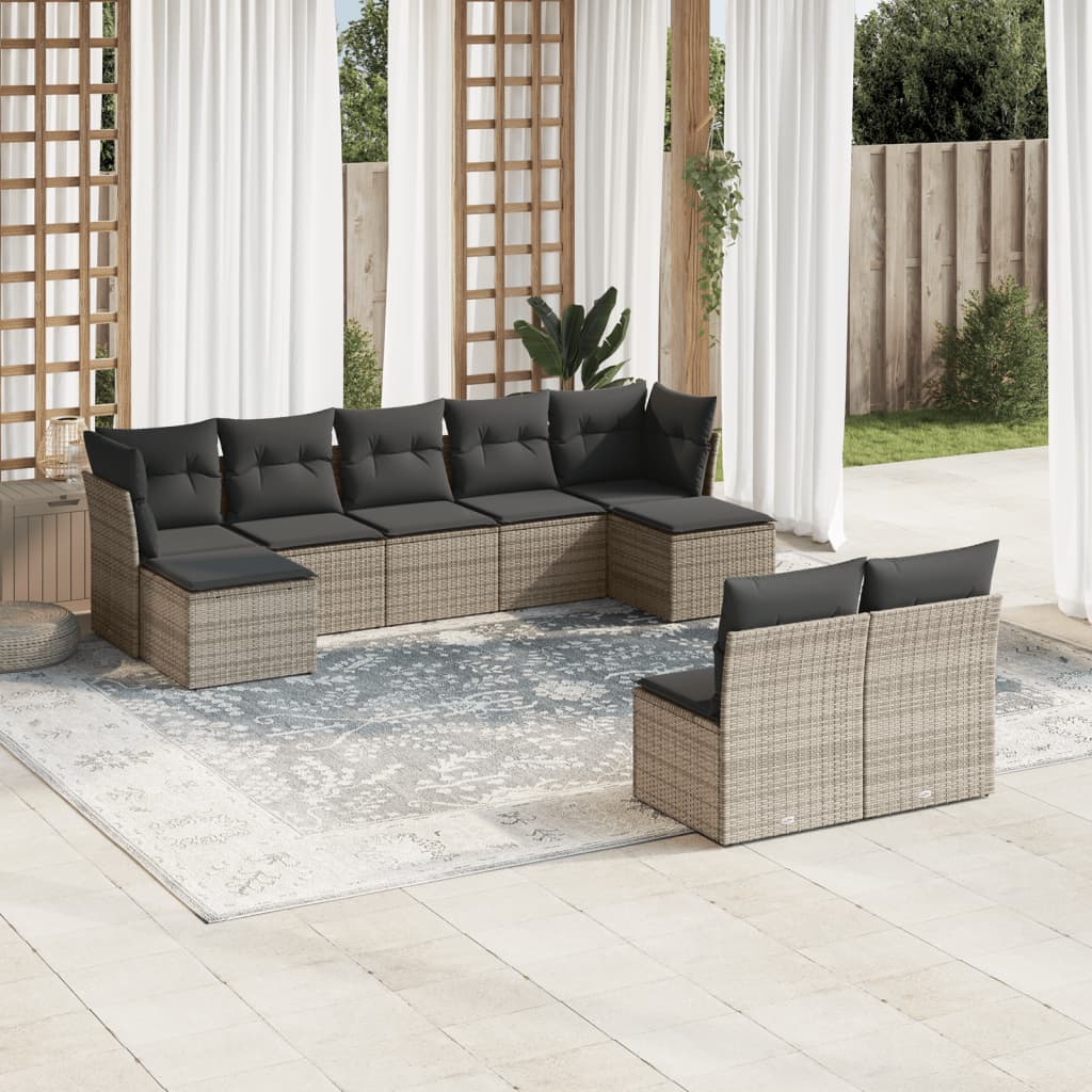 sofasæt til haven 9 dele med hynder polyrattan grå