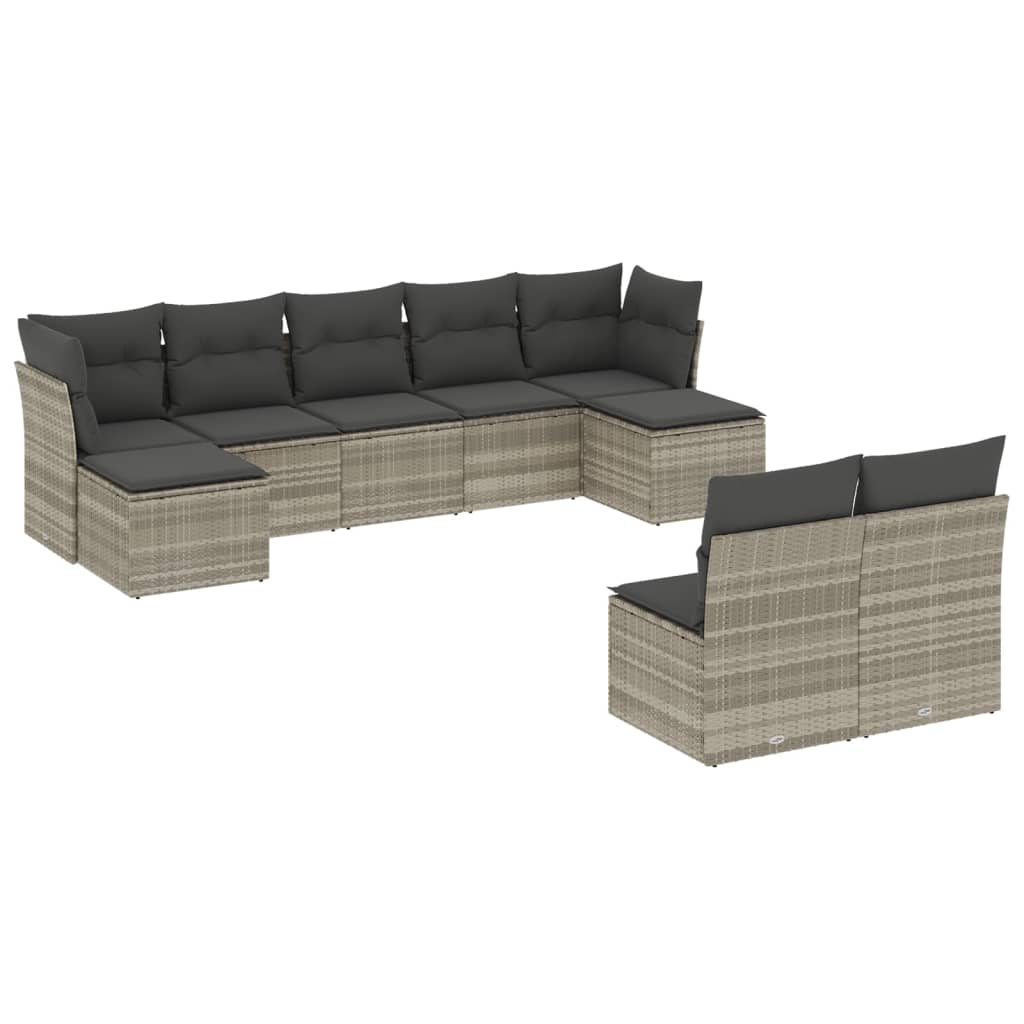 sofasæt til haven 9 dele med hynder polyrattan lysegrå