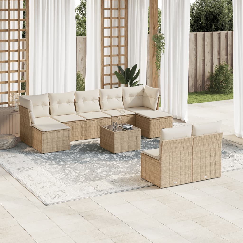 sofasæt til haven 10 dele med hynder polyrattan beige
