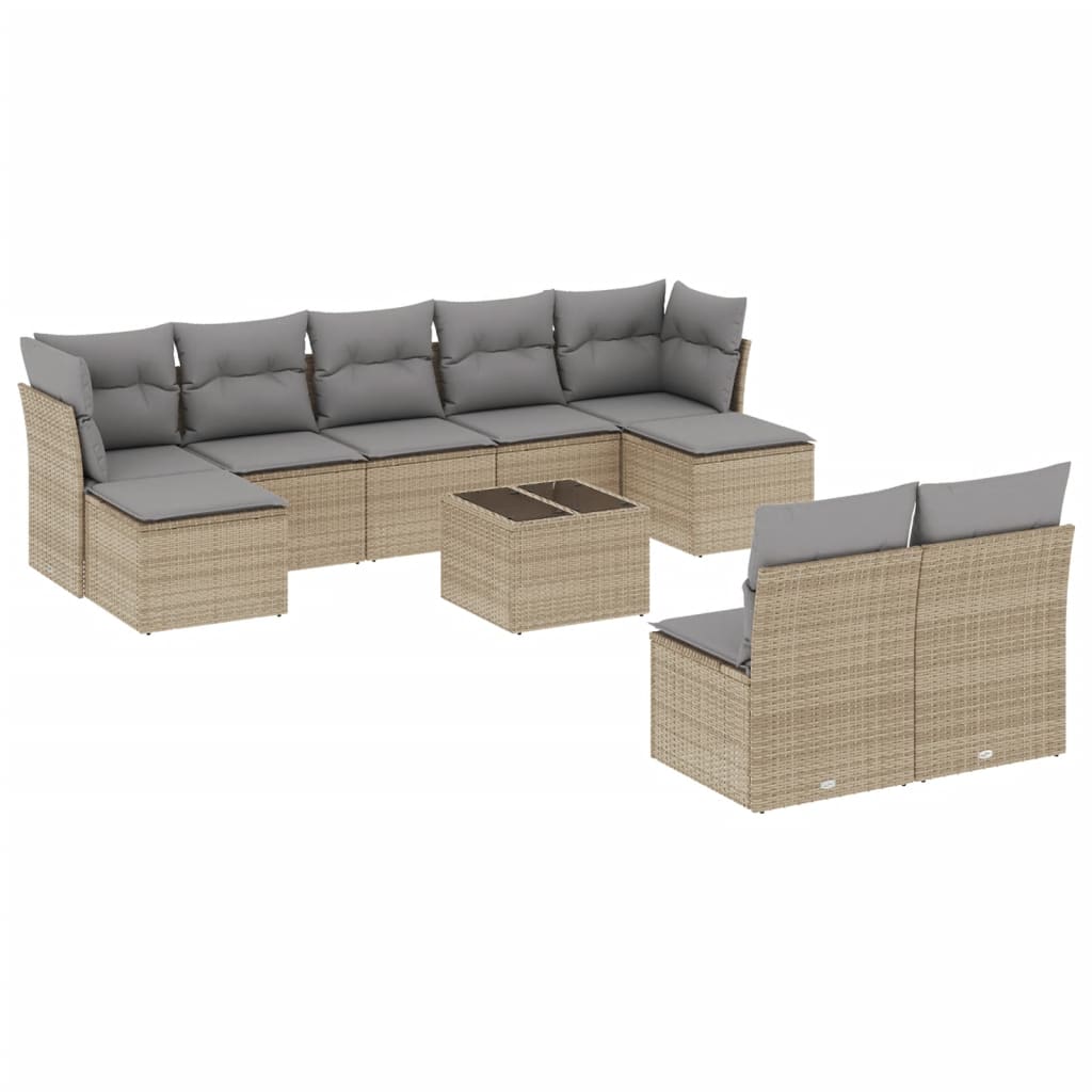 sofasæt til haven 10 dele med hynder polyrattan beige